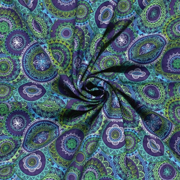 'Spirograph' Multi-coloured Soft Shell lined Fleece fabric, Sold per 1/2mt - Image 3