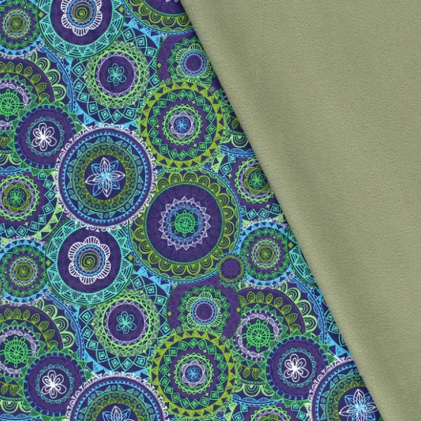 'Spirograph' Multi-coloured Soft Shell lined Fleece fabric, Sold per 1/2mt