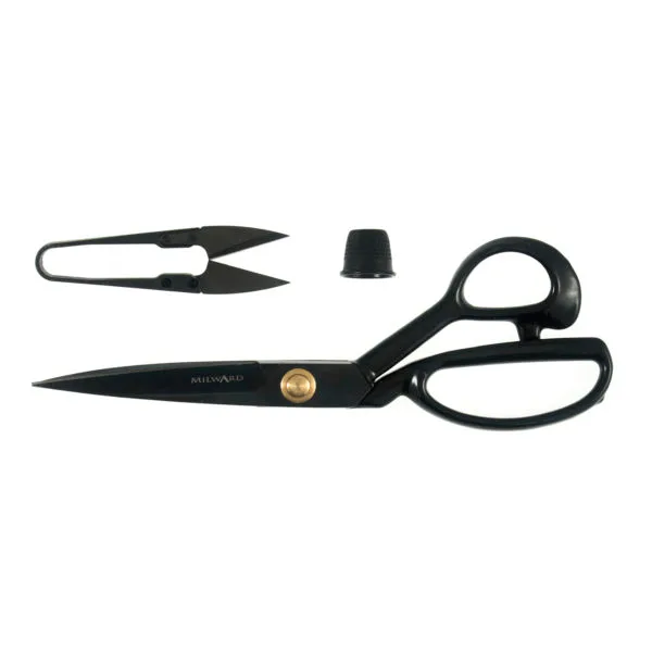 Scissors Gift Set by Milward: Tailors Shears (11"/28cm), Thread Snips (4"/10cm) and Thimble all in Black - on SALE! - Image 2