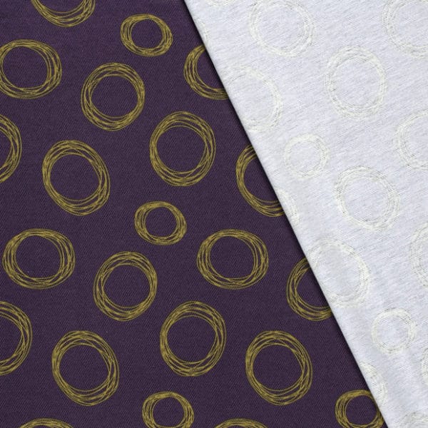 Viscose Nylon Matte Twill Stretch Jersey in Grape Circles - Image 2