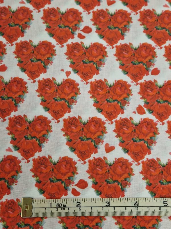 Valentines 100% Cotton- 'Rose Hearts' sold per 1/2 mt