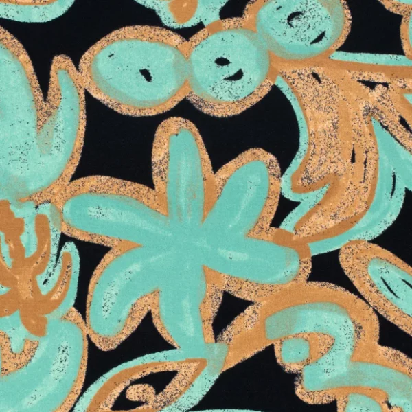 Stretch Viscose Jersey in Aqua Abstract Floral - Pre Order - Image 2