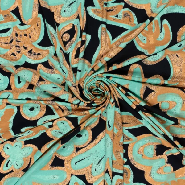 Stretch Viscose Jersey in Aqua Abstract Floral - Pre Order - Image 3